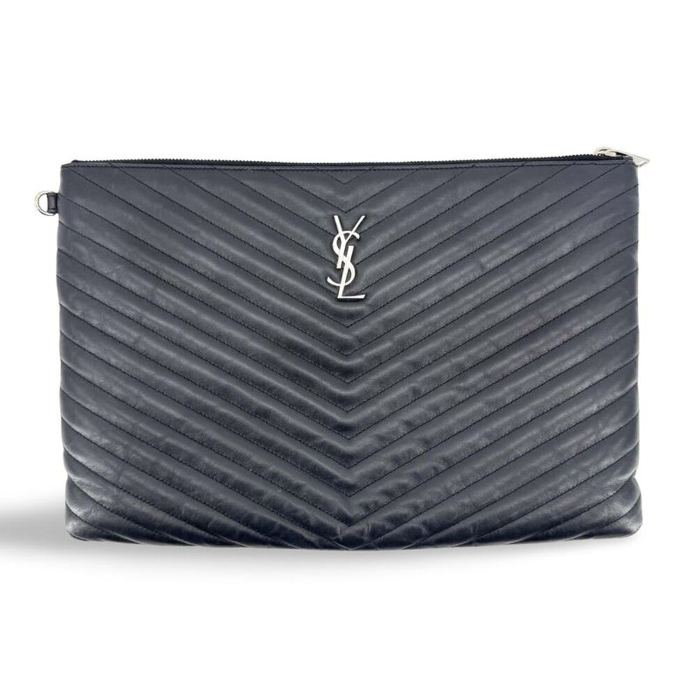 Saint Laurent Monogram Document Holder Clutch Black Silver Hardware